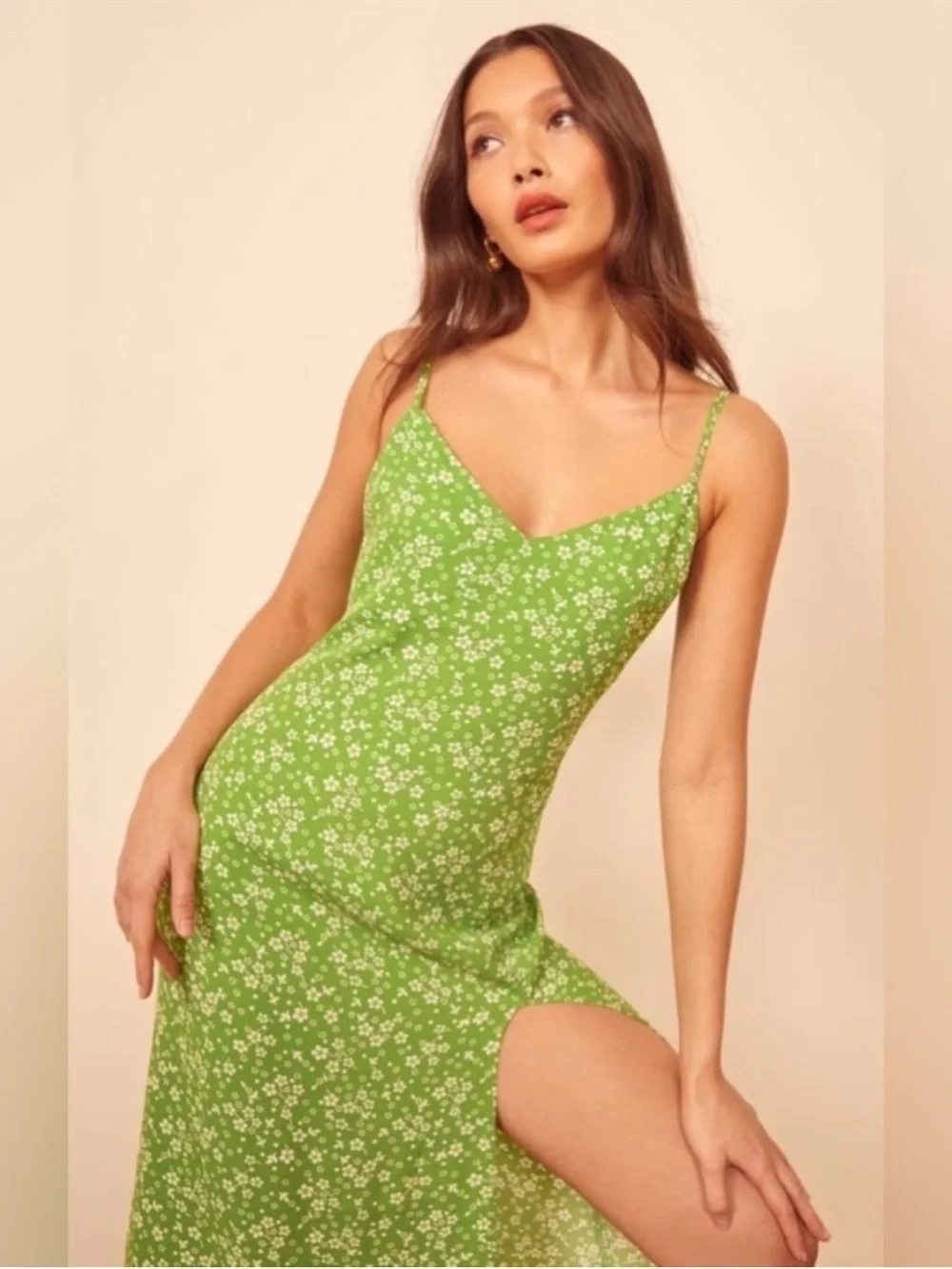 Reformation Crimini Midi Slip Dress Size 0 in Elle Light Green Sundress Casual